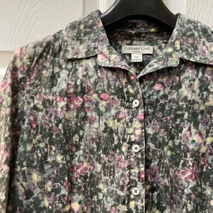 Coldwater Creek Women's MP (10-12) Floral Shaped Button-Up Shirt‎ Watercolor Art